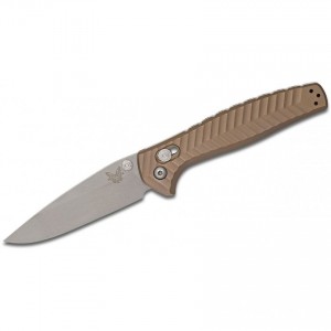 Benchmade 781 Anthem Folding Knife 3.5" Satin CPM-20CV Blade, Bronze Chevron Integral Titanium Handles KnifeBen229