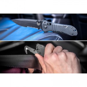 Benchmade Tactical Triage Rescue Folding Knife 3.48" S30V Black Combo Blade, Black G10 Handles, Safety Cutter, Glass Breaker - 917SBK KnifeBen250