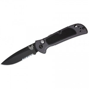 Benchmade 9750SBK Mini Coalition AUTO Folding Knife 2.87" S30V Black Combo Blade, Gray Aluminum Handles with Black G10 Inlays KnifeBen155