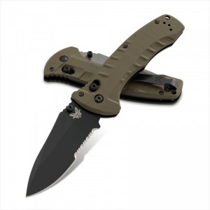Benchmade Turret Folding Knife 3.7" S30V Satin Plain Blade, Olive Drab G10 Handles - 980 KnifeBen156