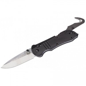 Benchmade Tactical Triage Rescue Folding Knife 3.48" S30V Satin Plain Blade, Black G10 Handles, Safety Cutter, Glass Breaker - 917 KnifeBen195