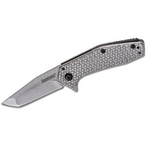 Kershaw 1324 Cathode Assisted Flipper Knife 2.25" Stonewashed Tanto Blade, Stainless Steel Handles KnifeKer136