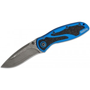 Kershaw 1670NBDAM Ken Onion Blur Assisted Folding Knife 3.4" Damascus Blade, Navy Blue Aluminum Handles w/ Trac-Tec Inserts KnifeKer101