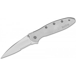 Kershaw 1660ST Ken Onion Leek Assisted Flipper Knife 3" Bead Blast Combo Blade, Stainless Steel Handles KnifeKer179