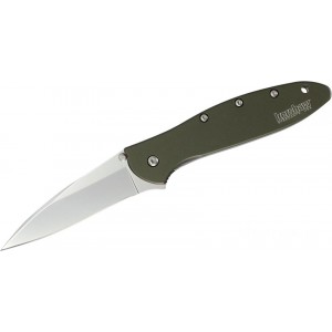Kershaw 1660OL Ken Onion Leek Assisted Flipper Knife 3" Bead Blast Plain Blade, OD Green Aluminum Handles KnifeKer189