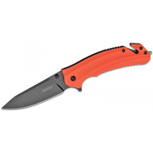 Kershaw 8650 Barricade Assisted Flipper 3.5" Black Clip Point Blade, Orange GFN Handles, Strap Cutter KnifeKer193