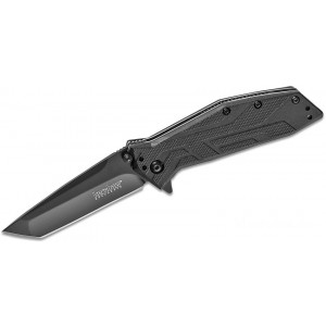 Kershaw 1990 Brawler Assisted Flipper 3.25" Black Plain Tanto Blade, Black GFN Handles KnifeKer142