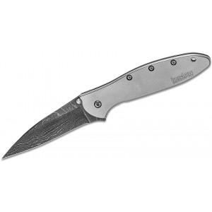 Kershaw 1660DAM Ken Onion Leek Assisted Flipper Knife 3" Damascus Plain Blade, Stainless Steel Handles KnifeKer161