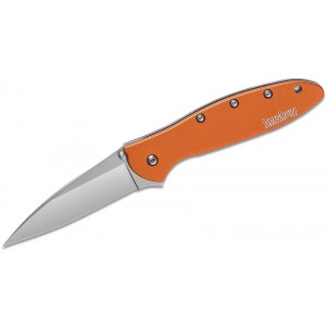 Kershaw 1660OR Ken Onion Leek Assisted Flipper Knife 3" Bead Blast Plain Blade, Orange Aluminum Handles KnifeKer166
