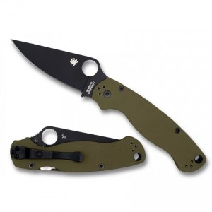 Spyderco Para Military 2 G-10 OD Green Black Blade Exclusive - Combination Edge/Plain Edge KnifeSP319