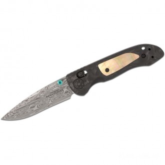 Benchmade 698-181 Gold Class Foray AXIS Folding Knife 3.22" Loki Damasteel Blade, Marbled Carbon Fiber Handles with Mother of Pearl Inlays KnifeBen244