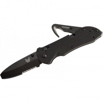 Benchmade Triage Rescue Folding Knife 3.5" Black Combo Blunt Tip Blade, Black G10 Handles, Safety Cutter, Glass Breaker - 916SBK KnifeBen271