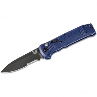 Benchmade 4400SBK-1 Casbah AUTO Folding Knife 3.4" Black S30V Drop Point Combo Blade, Blue Textured Grivory Handles KnifeBen296