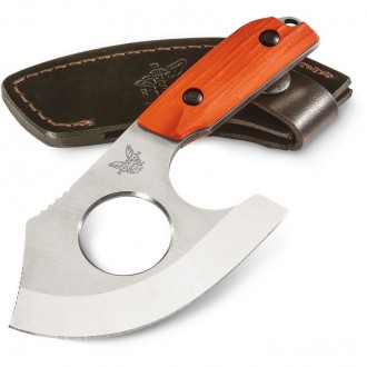 Benchmade Hunt 15100-1 Nestucca Cleaver Fixed 4.41" S30V Blade with Finger Hole, Orange G10 Handles, Leather Sheath KnifeBen63