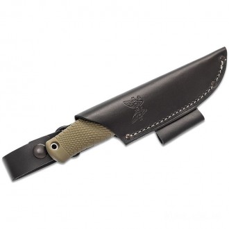 Benchmade 200 Puukko Fixed Blade Knife CPM-3V Satin, OD Green Santoprene Handle, Black Leather Sheath KnifeBen62