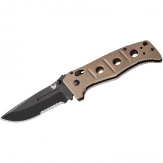 Benchmade Adamas Folding Knife 3.82" Black D2 Combo Blade, Desert Tan G10 Handles - 275SBKSN KnifeBen112