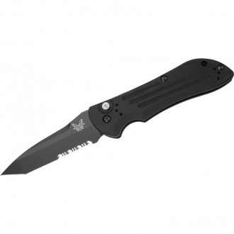 Benchmade AUTO Stryker Folding Knife 3.6" Black Combo Tanto Blade, Aluminum Handles - 9101SBK KnifeBen126