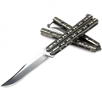 Benchmade 63 Balisong Butterfly 4.25" Bowie Blade, Stainless Steel Handles, T-Latch KnifeBen120