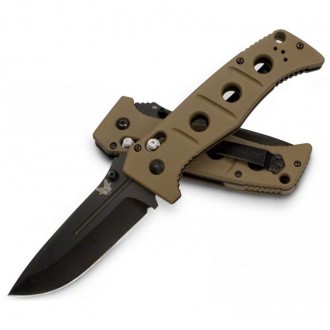 Benchmade Adamas Folding Knife 3.82" Black D2 Plain Blade, Desert Tan G10 Handles - 275BKSN KnifeBen100