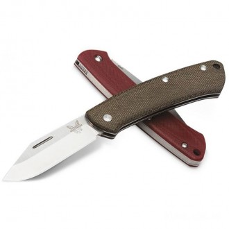 Benchmade Proper Slipjoint Folding Knife 2.82" Satin S30V Clip Point Blade, Contoured Red G10 Handles - 318-1 KnifeBen159