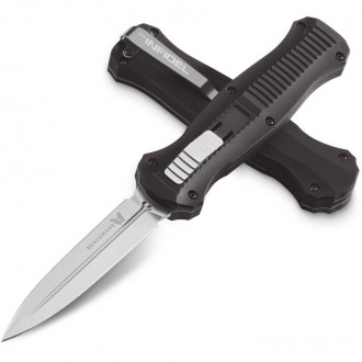 Benchmade Infidel Dagger AUTO OTF Knife 3.95" D2 Satin Double Edge Blade, Black Aluminum Handles - 3300 KnifeBen202