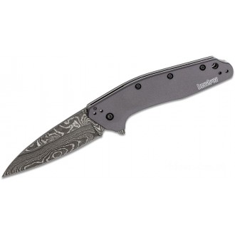 Kershaw 1812GRYDAM Dividend Assisted Flipper Knife 3" Damascus Plain Blade, Gray Aluminum Handles KnifeKer78