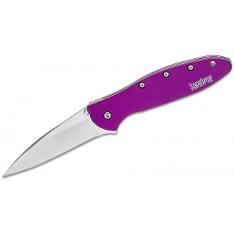 Kershaw 1660PUR Ken Onion Leek Assisted Flipper Knife 3" Bead Blast Plain Blade, Purple Aluminum Handles KnifeKer81