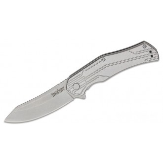Kershaw 1380 Husker Assisted Flipper Knife 3" Stonewashed Reverse Tanto Blade, Stainless Steel Handles KnifeKer84