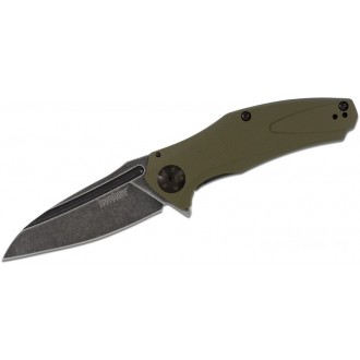 Kershaw 7007OLBW Natrix Assisted Flipper Knife 3.25" Black Stonewashed Drop Point Blade, Olive G10 Handles KnifeKer89