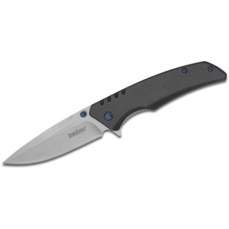 Kershaw 1336 Halogen Assisted Flipper Knife 3.25" Stonewashed Plain Blade, Carbon Fiber Over G10 Handles KnifeKer90