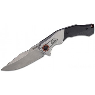 Kershaw 2075 Payout Assisted Flipper Knife 3.5" Stonewashed D2 Clip Point Blade, Black G10 Handle with Stainless Steel Bolster KnifeKer59
