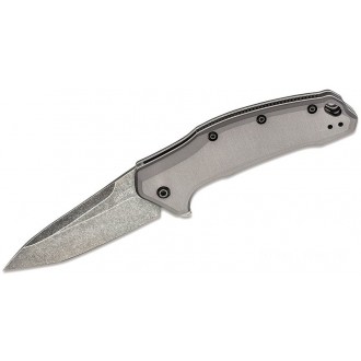 Kershaw 1776TGRYBW Link Assisted Flipper Knife 3.25" Blackwash Plain Tanto Blade, Gray Aluminum Handles KnifeKer50