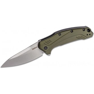 Kershaw 1776OLSW Link Assisted Flipper Knife 3.25" CPM-20CV Stonewashed Plain Blade, Olive Aluminum Handles KnifeKer61