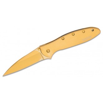 Kershaw 1660GLD Ken Onion Leek Assisted Flipper Knife 3" Plain Blade, 24K Gold Plated, Stainless Steel Handles KnifeKer53