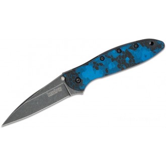 Kershaw 1660DBLU Ken Onion Leek Assisted Flipper Knife 3" Blackwashed Plain Blade, Digital Blue Aluminum Handles KnifeKer74