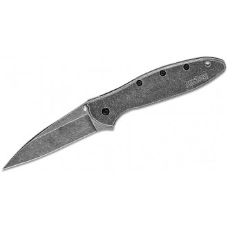Kershaw 1660BLKW Ken Onion Leek Assisted Flipper Knife 3" Blackwash Plain Blade, Stainless Steel Handles KnifeKer184