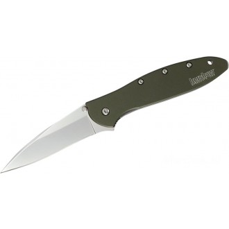 Kershaw 1660OL Ken Onion Leek Assisted Flipper Knife 3" Bead Blast Plain Blade, OD Green Aluminum Handles KnifeKer189