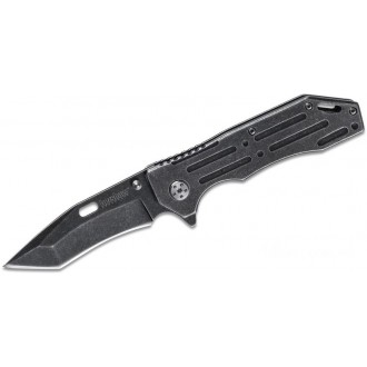 Kershaw 1302BW Lifter Assisted Flipper Knife 3.375" Blackwash Tanto Blade, Stainless Steel Handles KnifeKer153