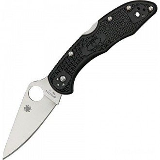 Spyderco Delica 4 C11F Lightweight Flat Ground Plain Edge Folding Knife (Black) KnifeSP55