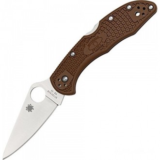 Spyderco Delica 4 C11F Lightweight Flat Ground Plain Edge Folding Knife (Brown) KnifeSP52