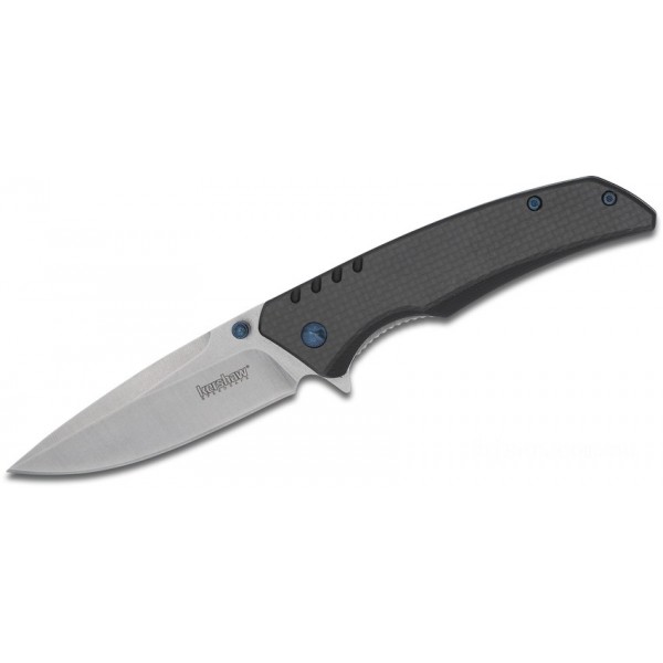 Kershaw 1336 Halogen Assisted Flipper Knife 3.25" Stonewashed Plain Blade, Carbon Fiber Over G10 Handles KnifeKer90