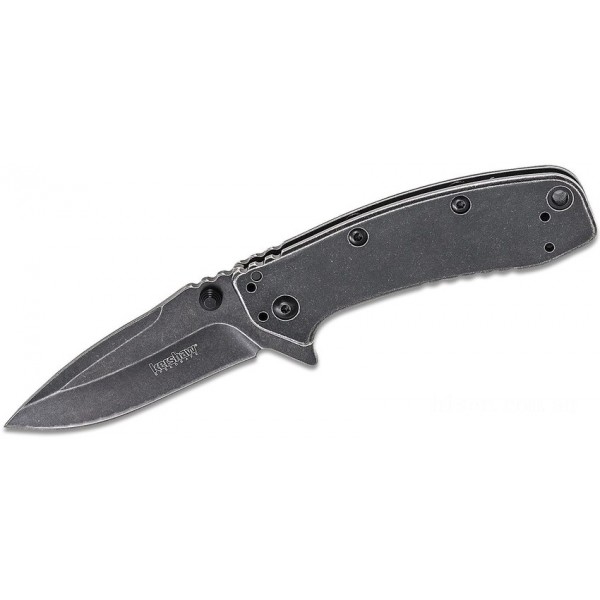 Kershaw 1556BW Cryo II Assisted Flipper Knife 3.25" Blackwashed Plain Blade, Rick Hinderer Framelock Design KnifeKer159